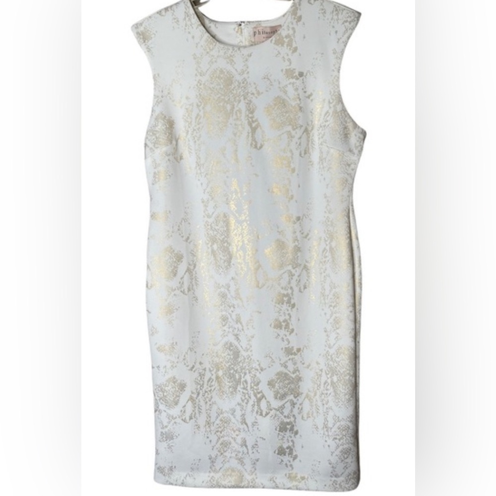 Philosophy Sleeveless White Metallic Gold Snake Print Dress